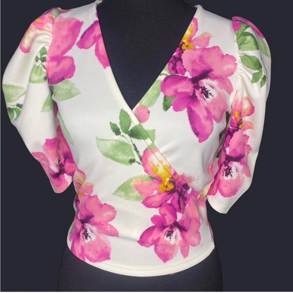Floral Wrap Top - Pink and Green